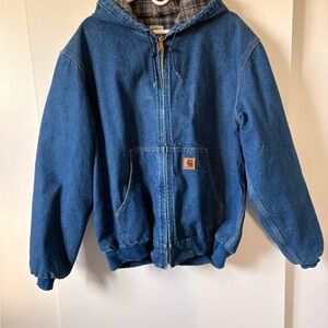 Vintage Carhartt J139 DST Denim Blue Lined Hooded Work Jacket XL. ASAP Rocky